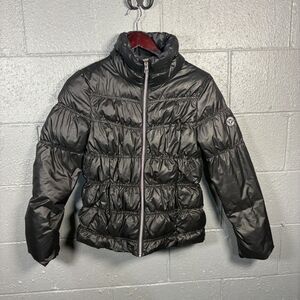 Guess Puffer Jacket Womens S Black Down Filled Packable Winter Coat Shiny